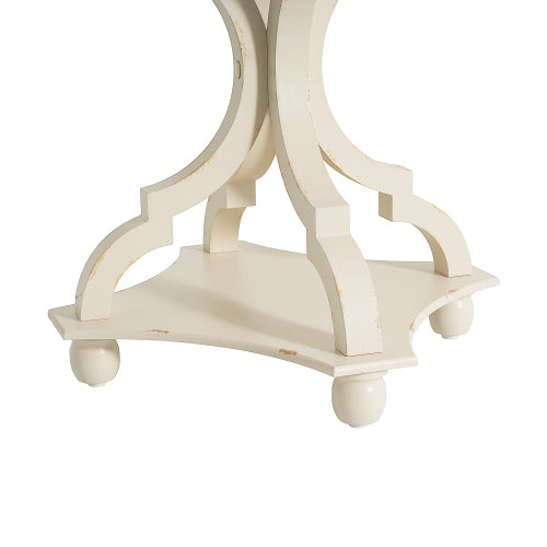 French Country Accent Table 19 Inch Hourglass Base Lipped Square Top Distressed Finish