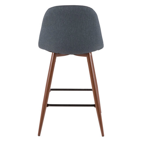 Pebble Mid Century Modern Counter Stool Set of 2 Walnut and Blue LumiSource Fixed Height