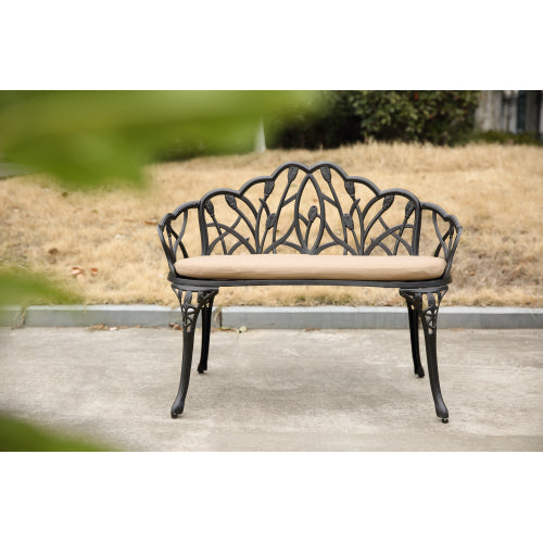 Tulip Patio Garden Bench Metal Park Bench Cast Aluminum Outdoor Furniture with Floral Rose for Patio,Park,Lawn,Yard
Black withe cushion