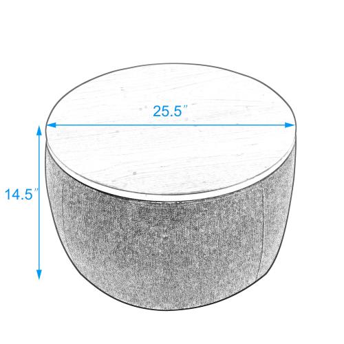 Dark Grey Round Linen Storage Ottoman, 2-in-1 Multi-Functional Footrest & End Table, 25.5 inch x25.5 inch x14.5 inch