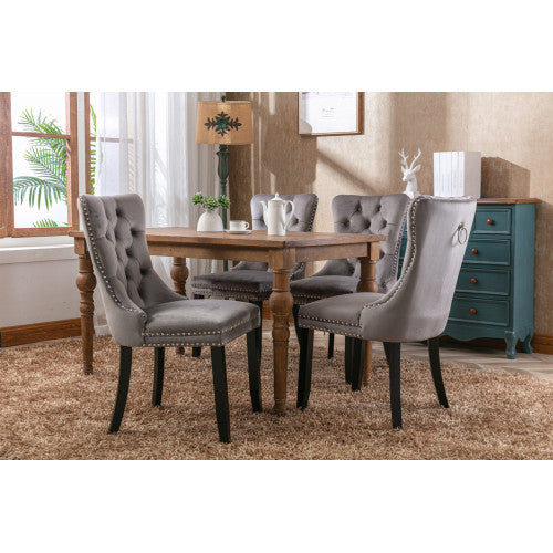 Modern, High-end Tufted Solid Wood Contemporary Velvet Upholstered Dining Chair with Wood Legs Nailhead Trim 2-Pcs Set,Gray