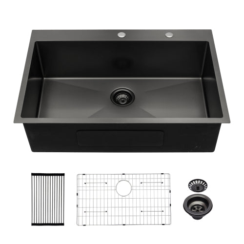 30 x 22 x 10 inch Kitchen Sink Drop In Gunmetal Black 16 Gauge Stainless Steel 30" Single Bowl Topmount Kitchen Sink Basin