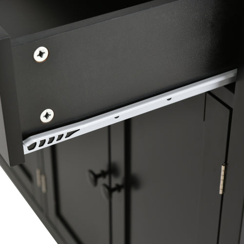 Black Solid Wood Top Kitchen Island Cart With Locking Wheels