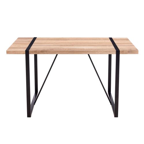 Rustic Industrial Dining Table with Thick Wood Top and Black Metal Legs