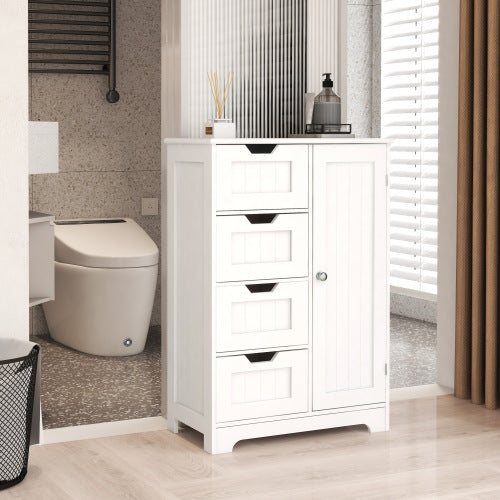 White Multi-layer Floor Storage Cabinet With 4 Drawers And Single Closed Door