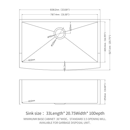 33 Brushed Nickel Farmhouse Sink - 33 Inch Kitchen Sink Stainless Steel 16 gauge Apron Front Kitchen Sink