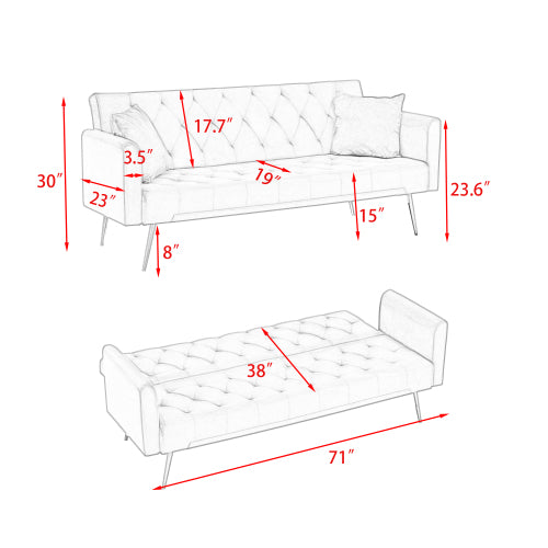71 Inch American Retro Pink Velvet Convertible Love Seat Sofa Bed for Small Living Room Bedroom Office