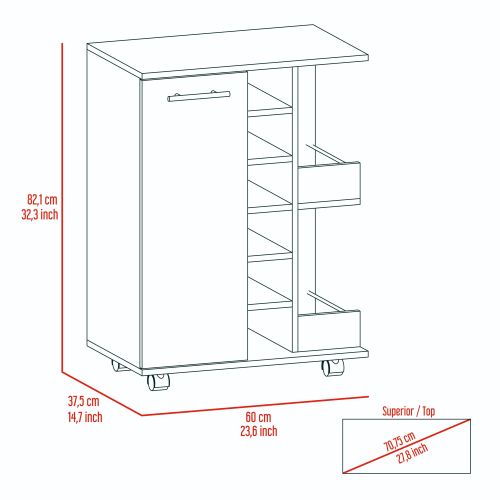 2-Shelf 6-Bottle Bar Cart with Division Wenge