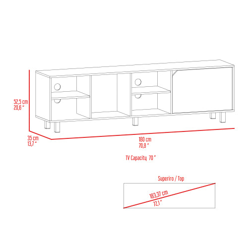 Light Oak 70.8 Inch 5-Shelf Open TV Stand with Cable Holes for 70 Inch TV