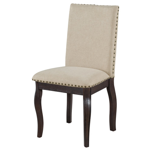 Set of 2 Upholstered Dining Chairs with Rubber Wood Frame, Nailhead Trim, 37.75inch High Back, Espresso