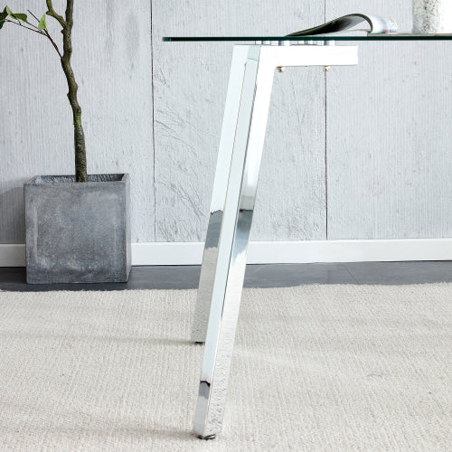51 Inch Modern Tempered Glass Dining Table with Plated Metal Legs