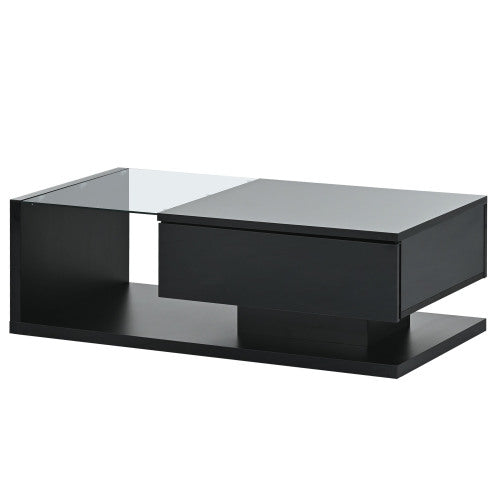 2-Tier Rectangular Glass Coffee Table, Black