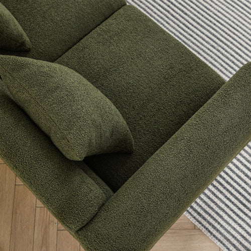 81 inch Green Teddy 3-Seater Deep-Seat Sectional Sofa with 3 Lumbar Pillows