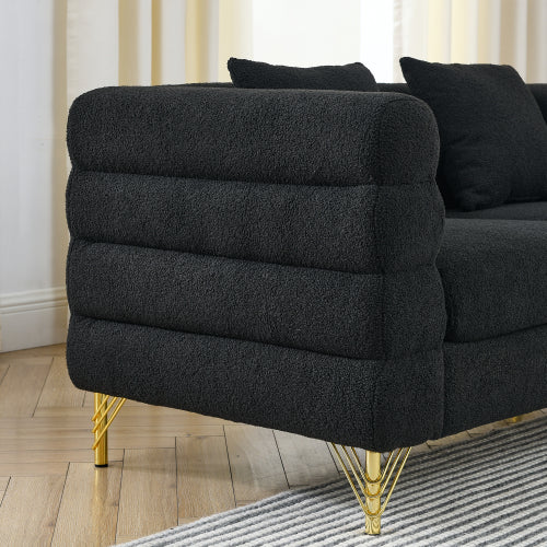 81 inch Black Teddy 3-Seater Deep-Seat Sectional Sofa with 3 Lumbar Pillows