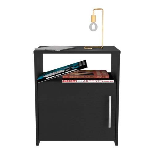 Black RTA Nightstand with Cabinet & Shelf