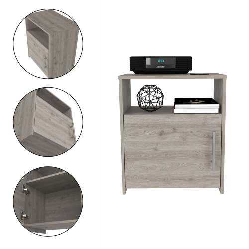 Light Gray Nightstand, Single Door Cabinet & Shelf, RTA Design