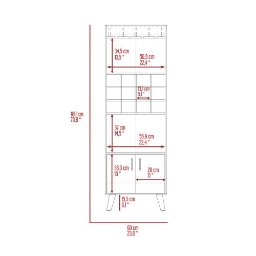Bar Cabinet, Twelve Built-in Wine Rack, Double Door Cabinet, Two Shelves -Dark Walnut