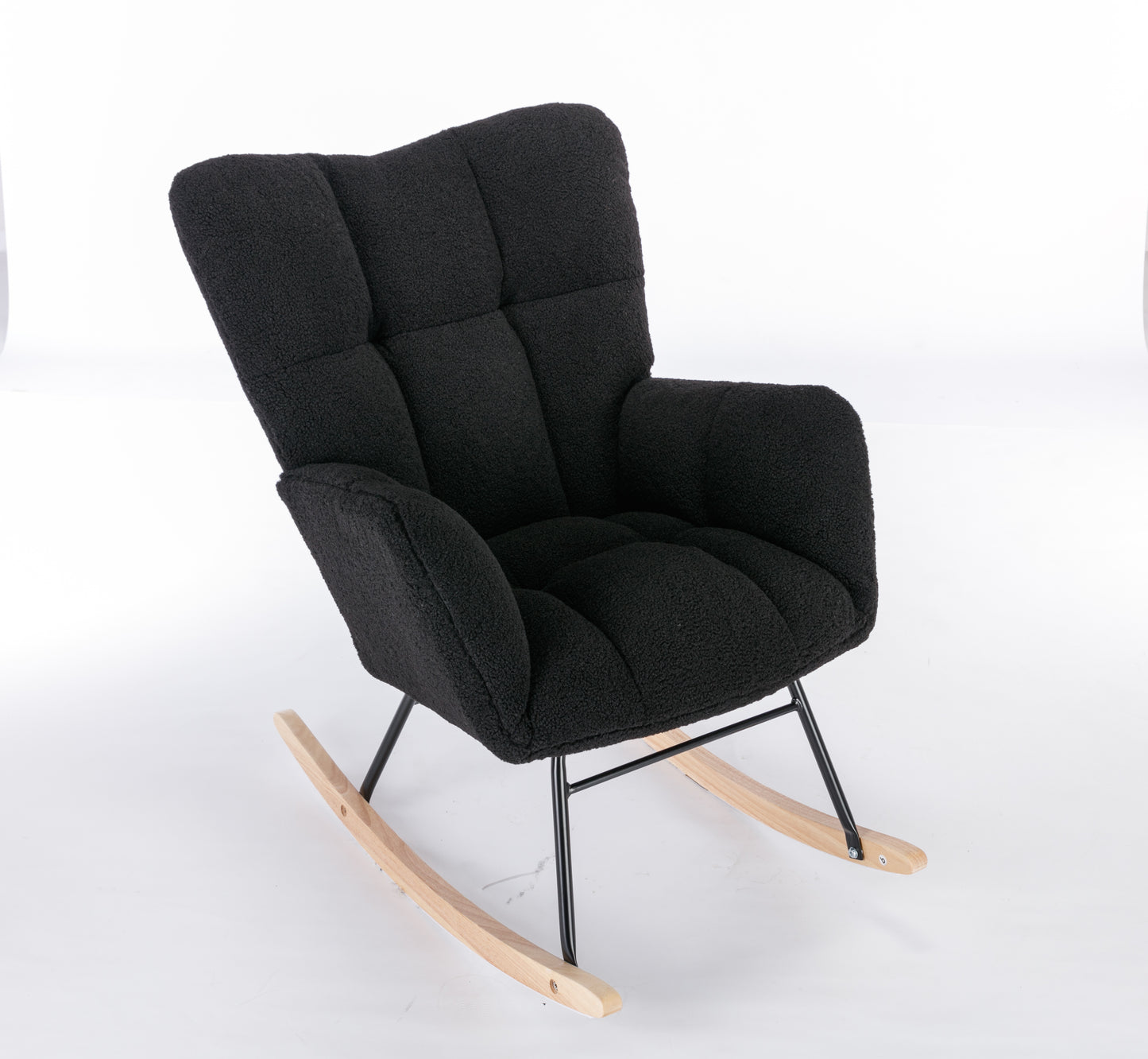 050-Teddy Fabric Rocking Gilder Nursery Chair For Living Room Indoor,Black