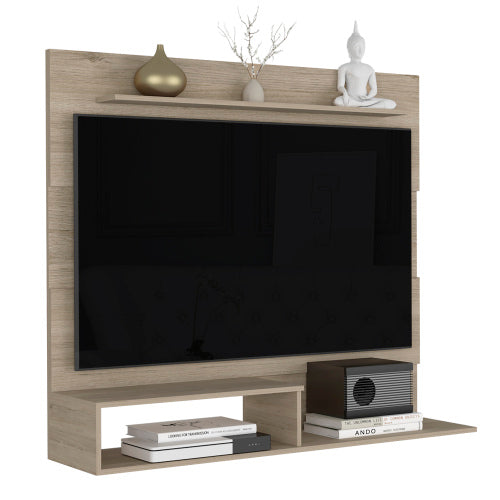 43.3 Inch Light Pine Floating Entertainment Center for TVs Up To 55 Inch with Multi Storage Shelves