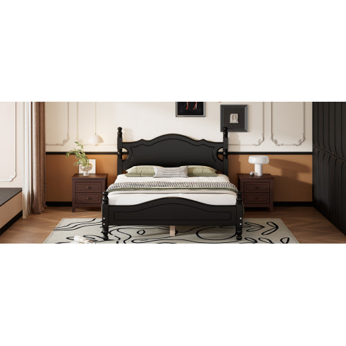 Full Size Wood Platform Bed Frame,Retro Style Platform Bed with Wooden Slat Support,Black