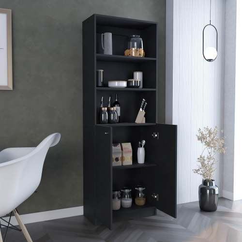 Modern 2 Door Bookcase with Multi Tier Storage Shelves