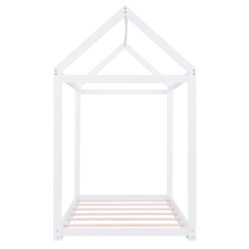 Twin Size Wooden House Bed, White