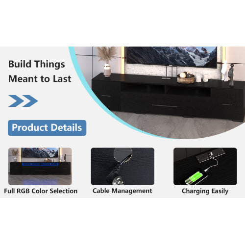 80 Inch Black APP & Remote Control RGB LED TV Stand with Power Outlet & 31 Light Modes