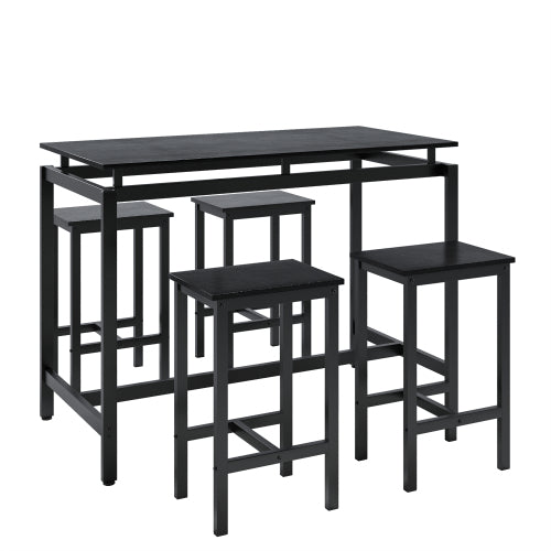 5-Piece Black Industrial Dining Set, Particleboard Table & 4 Stools