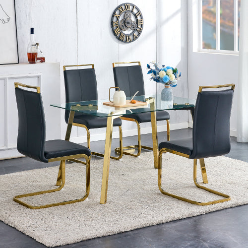 Modern Minimalist Glass Dining Table with Golden Metal Legs