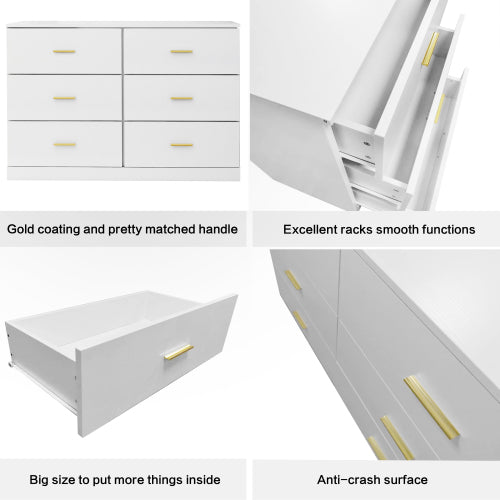 Modern White 6-Drawer Dresser for Bedroom - Ample Storage Wide Chest of Drawers, Sturdy & Safe