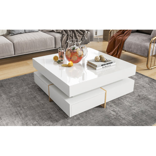 White Modern High Gloss Four-Drawer Living Room Storage Coffee Table