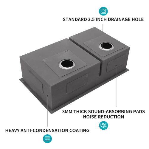 30"x19"x10" Undermount Double Bowl(60/40) Kitchen Sink - 16 Gauge with Two 10" Deep Basin