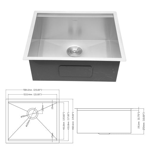 Single Bowl Undermount Workstation Kitchen Sink - 23"x19"x 10" Inch 16 Gauge Stainless Steel Deep Sink