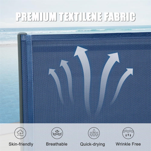 Outdoor Lounge Chair, 2 Pieces Aluminum Plastic Patio Chaise Lounge with 5 Position Adjustable Backrest and Wheels, All Weather Reclining Chair for Patio, Navy Blue