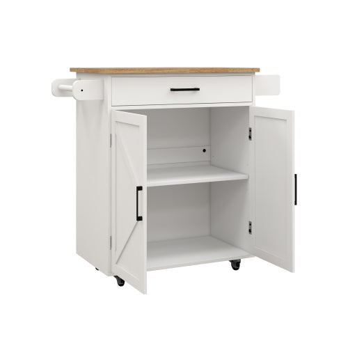 White Multifunctional Rolling Kitchen Cart With Seasoning Rack Adjustable Inner Shelves