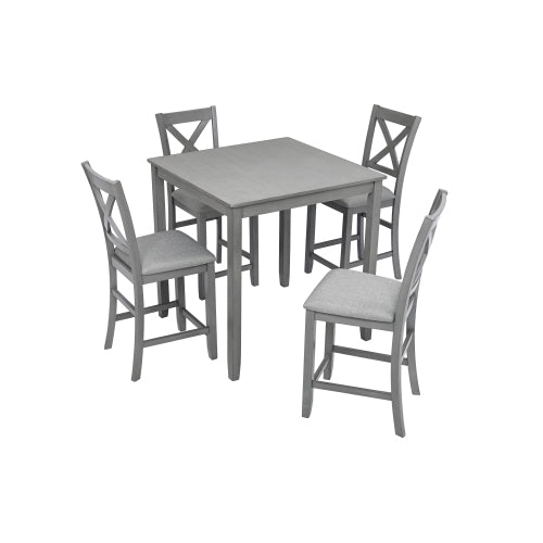 Gray Counter Height Square Dining Table with Solid Wood Legs