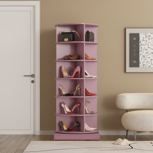 Pink 6-Layer 360 Degree Rotating Shoe Cabinet Household Large Capacity Space Saving Shoe Storage Organizer