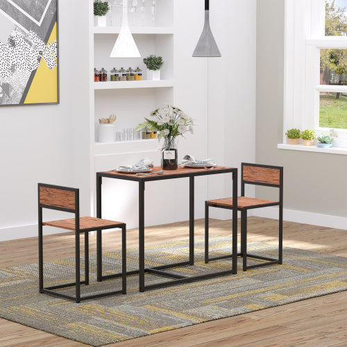 3-Piece Multifunctional Industrial Dining Set, Square MDF Table & 2 Low Back Stools