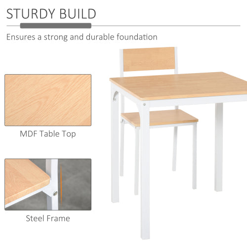 3 Piece Square Dining Table Set with 2 Chairs, White