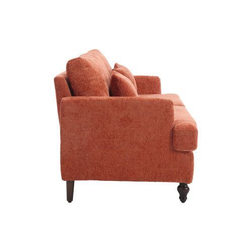 Orange Chenille Mid-Century 2-Seat Loveseat,Brown Wood Legs