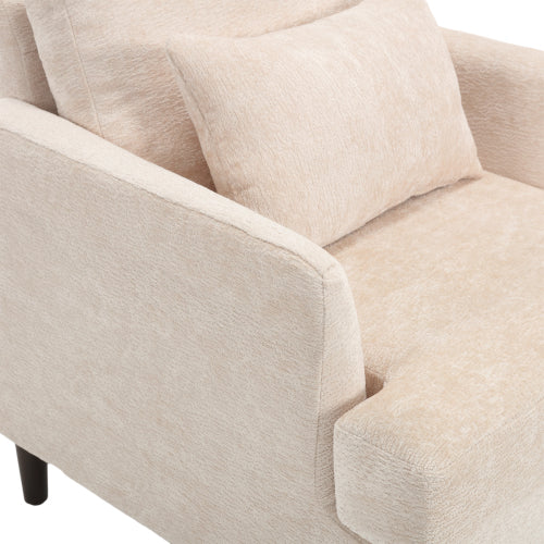 Beige Chenille Tufted Studded Wood-Frame Mid-Century Accent Chair