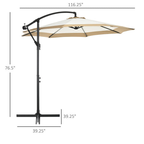 Outsunny 10FT Cantilever Umbrella, Offset Patio Umbrella with Crank and Cross Base for Deck