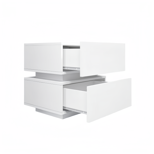 White High Gloss 2-Drawer Nightstand with RGB LED & Bluetooth