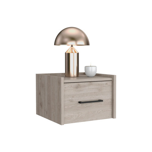 Floating Nightstand, Space-Saving Design with Handy Drawer and Surface, Light Gray