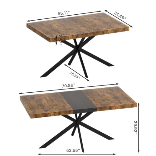 55.11inch-70.86inch Extendable Dining Table with Storage Box, Brown Wood Top