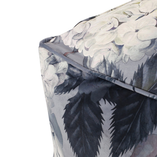 Gray Hazel Large Square Ottoman Pouf with Floral Print, Multiuse Floor Cushion Footrest for Living Room Bedroom