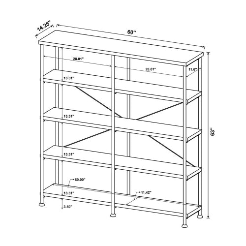 4-shelf Open Bookcase in Grey Driftwood and Black
