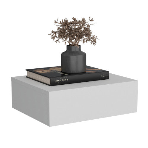 White Wall-Mounted Floating Nightstand with Drawer