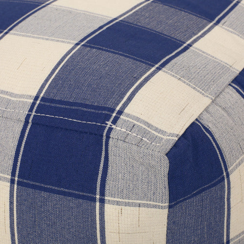 Ivory & Navy Checkered Square Pouf Ottoman 16 inch, Polystyrene Bead Floor Seat, 200 LBS Weight Limit