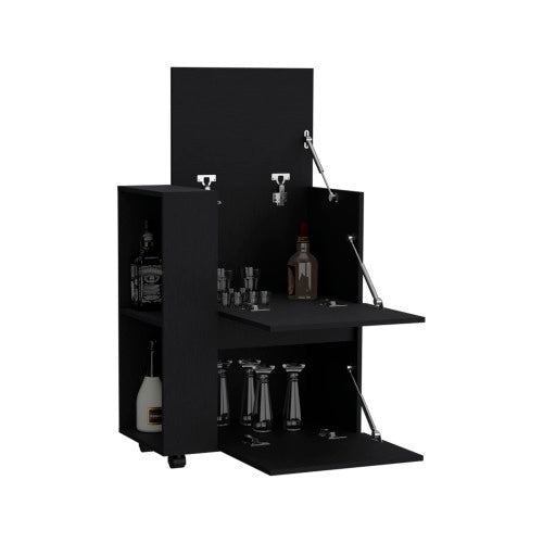 Bar Cart Two Pull-Down Door Cabinets and Two Open Shelves